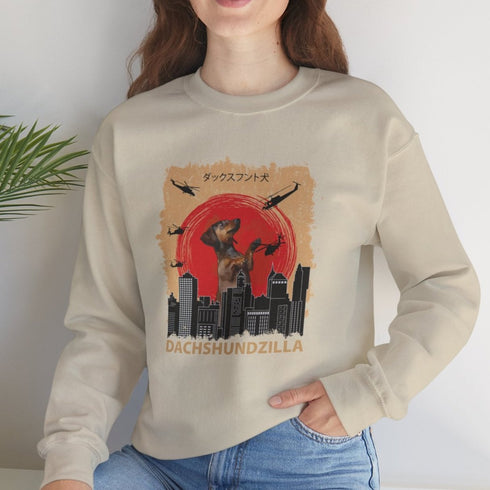 Dachshund Sweatshirt for Women - Funny Dachshundzilla Crew Sweatshirt