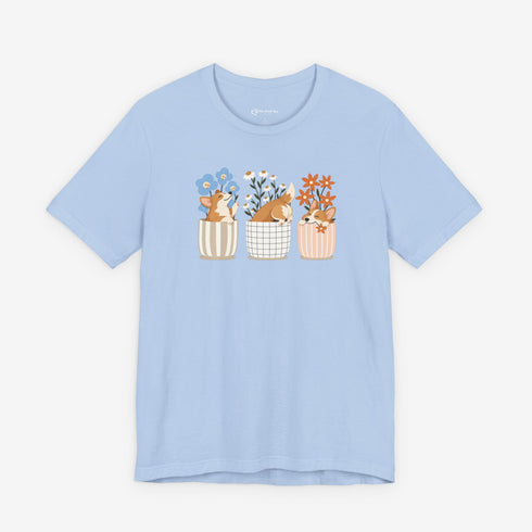 corgi t shirt for women. Color baby blue