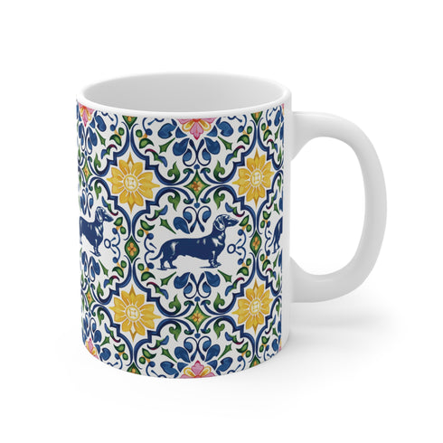 Colorful Floral Dachshund Mug - 11oz Ceramic Coffee Cup