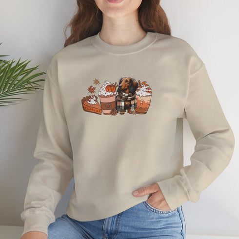 Longhaired Dachshund Autumn Sweatshirt for Women - Crew Sweatshirt