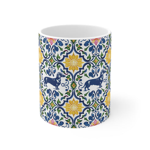 Colorful Floral Dachshund Mug - 11oz Ceramic Coffee Cup
