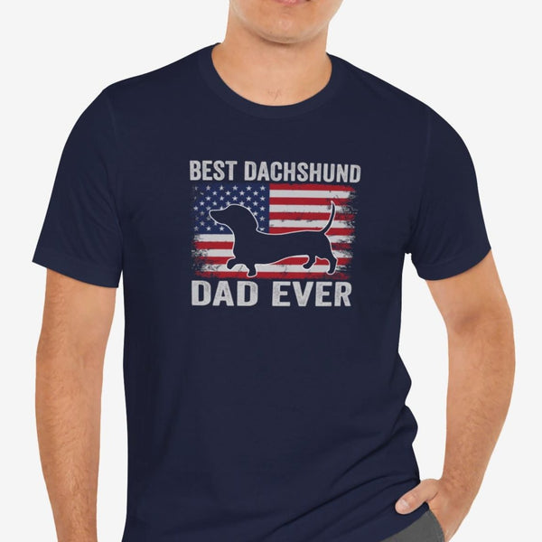Dachshund Dad Tee - Dachshund T- Shirt for Men - American Flag Dachshund Shirt