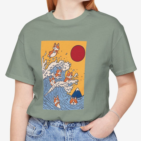 Funny Corgi Shirt for Women - Japanese Art Corgi Lover Tee