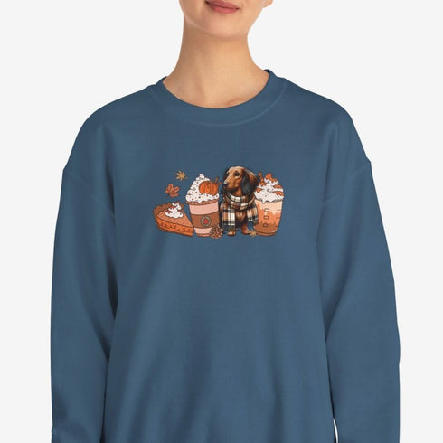 Longhaired Dachshund Autumn Sweatshirt for Women - Crew Sweatshirt