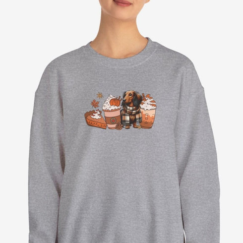 Longhaired Dachshund Autumn Sweatshirt for Women - Crew Sweatshirt