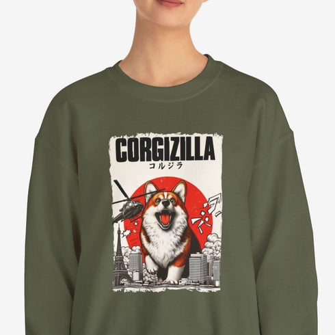 Funny Corgi Sweatshirt for Women - Corgizilla Crew Sweatshirt