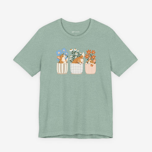 corgi t shirt for women. Color heather prism dusty blue