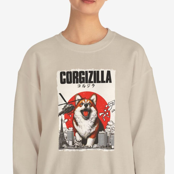 Funny Corgi Sweatshirt for Women - Corgizilla Crew Sweatshirt
