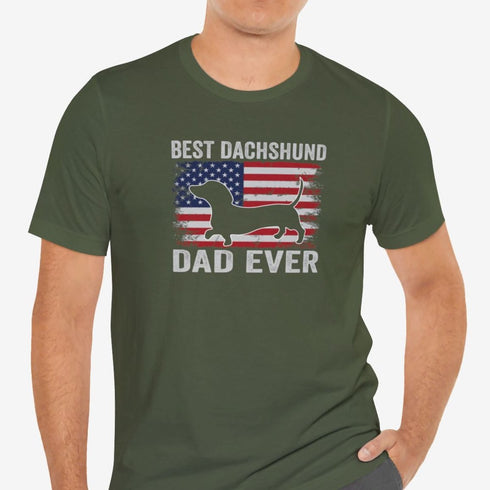Dachshund Dad Tee - Dachshund T- Shirt for Men - American Flag Dachshund Shirt