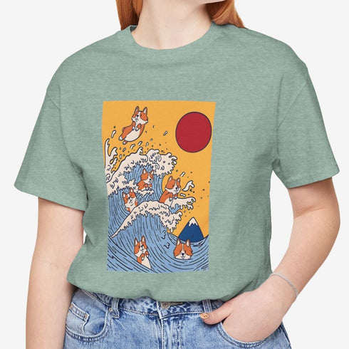Funny Corgi Shirt for Women - Japanese Art Corgi Lover Tee
