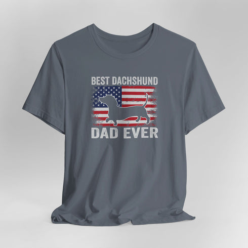 Dachshund Dad Tee - Dachshund T- Shirt for Men - American Flag Dachshund Shirt