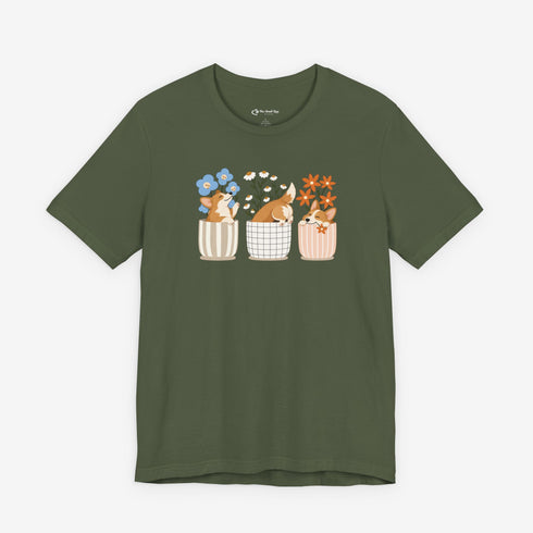 corgi t shirt for women. Color military green