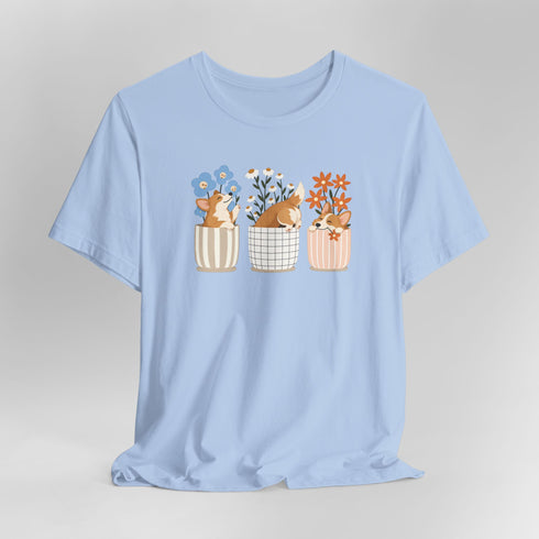 corgi t shirt for women. Color baby blue