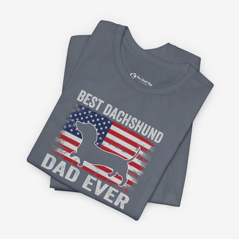 Dachshund Dad Tee - Dachshund T- Shirt for Men - American Flag Dachshund Shirt