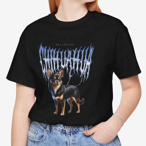 Chihuahua Metal T- Shirt for Women - Funny Black Chihuahua Tee for Women
