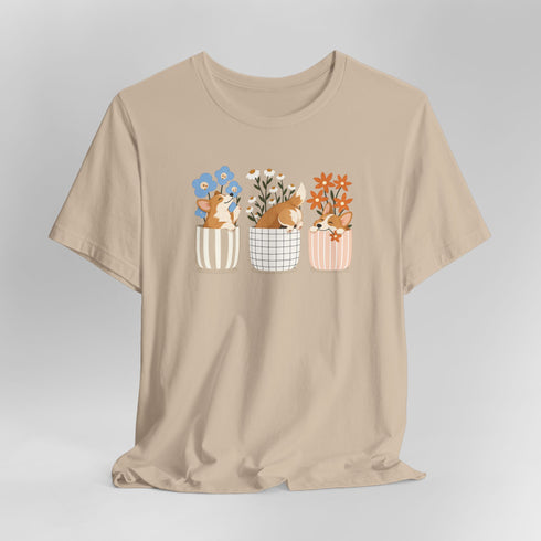 corgi t shirt for women. Color tan