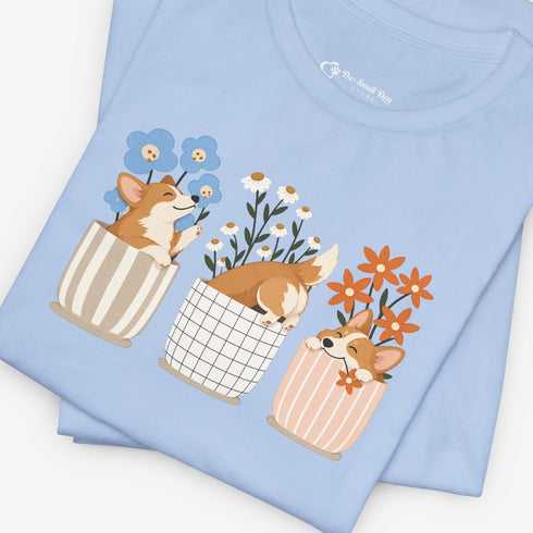 corgi t shirt for women. Color baby blue