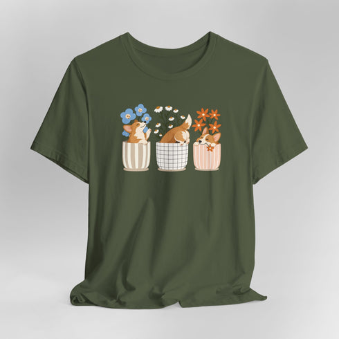 corgi t shirt for women. Color military green