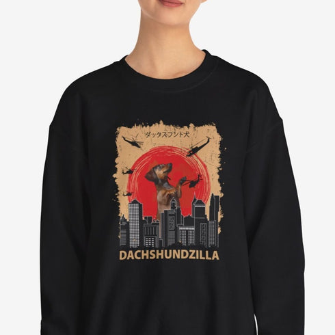 Dachshund Sweatshirt for Women - Funny Dachshundzilla Crew Sweatshirt