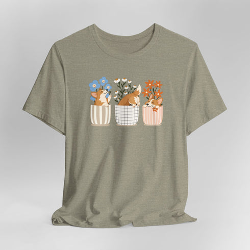 corgi t shirt for women. Color sandstone
