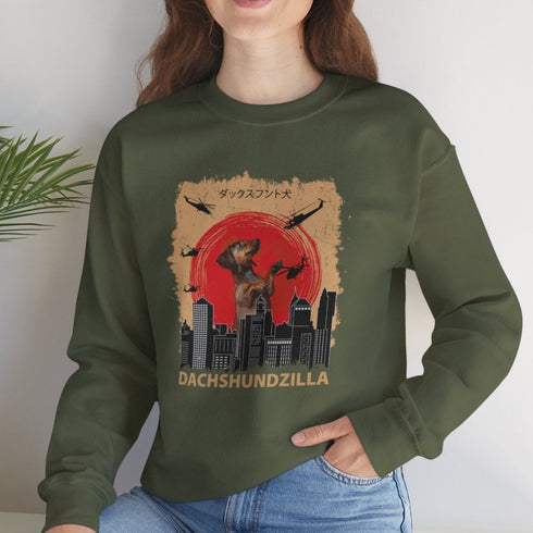 Dachshund Sweatshirt for Women - Funny Dachshundzilla Crew Sweatshirt