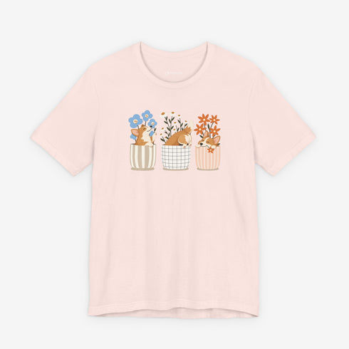 corgi t shirt for women. Color soft pink
