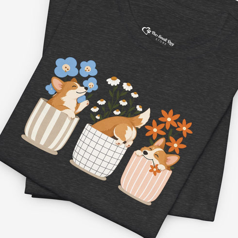 corgi t shirt for women. Color dark gray heather