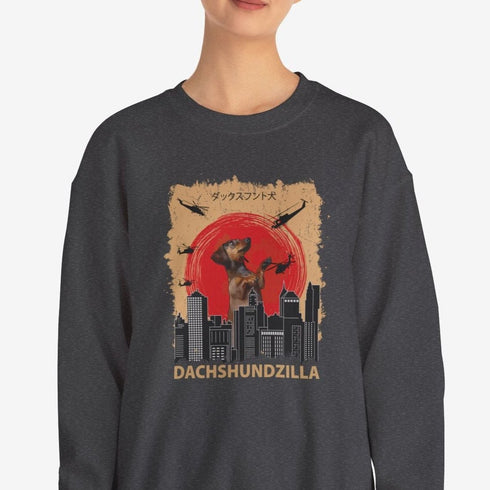 Dachshund Sweatshirt for Women - Funny Dachshundzilla Crew Sweatshirt