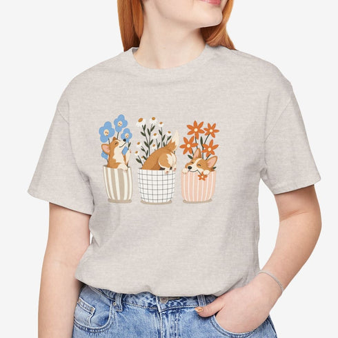 corgi t shirt for women. Color beige