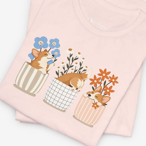 corgi t shirt for women. Color soft pink
