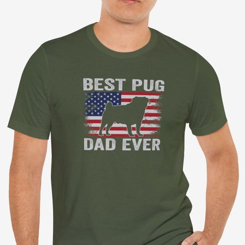 Pug Dad T- Shirt - Pug Shirt for Men - American Flag Pug Tee