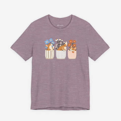 corgi t shirt for women. Color heather purple