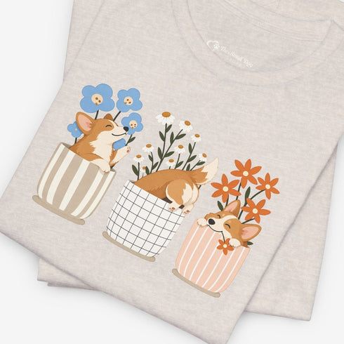 corgi t shirt for women. Color beige