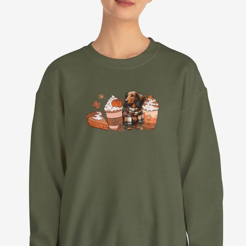 Longhaired Dachshund Autumn Sweatshirt for Women - Crew Sweatshirt