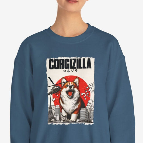 Funny Corgi Sweatshirt for Women - Corgizilla Crew Sweatshirt