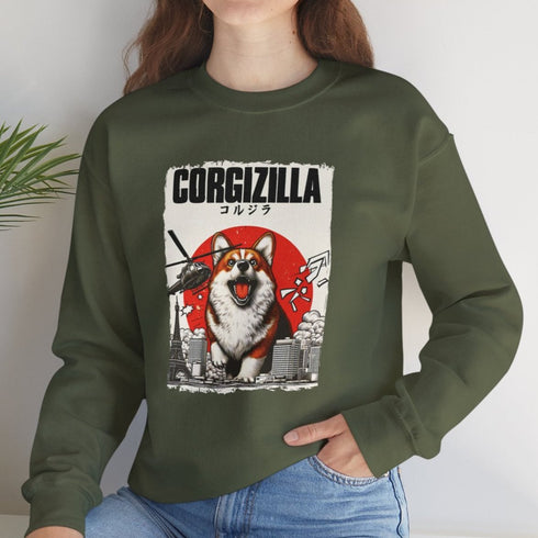 Funny Corgi Sweatshirt for Women - Corgizilla Crew Sweatshirt