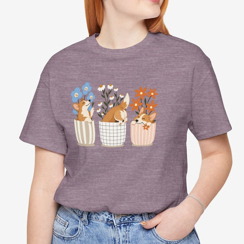 corgi t shirt for women. Color heather purple