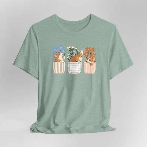 corgi t shirt for women. Color heather prism dusty blue