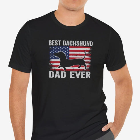 Dachshund Dad Tee - Dachshund T- Shirt for Men - American Flag Dachshund Shirt
