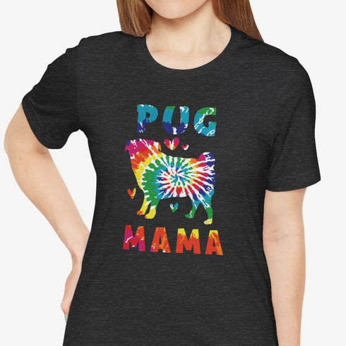 Pug Mom T-Shirt - Retro Tie Dye Pug Shirt for Women
