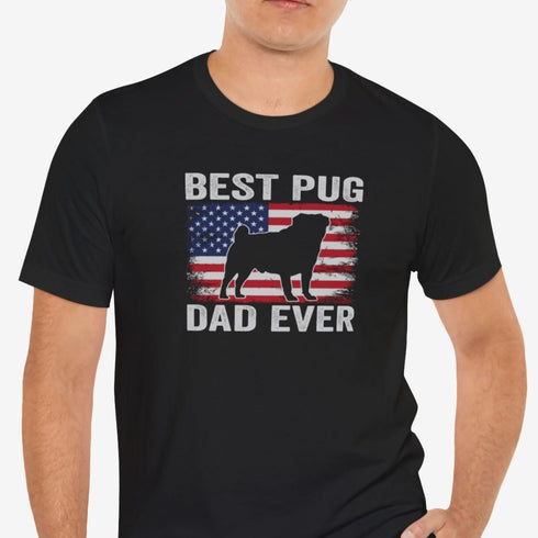 Pug Dad T- Shirt - Pug Shirt for Men - American Flag Pug Tee