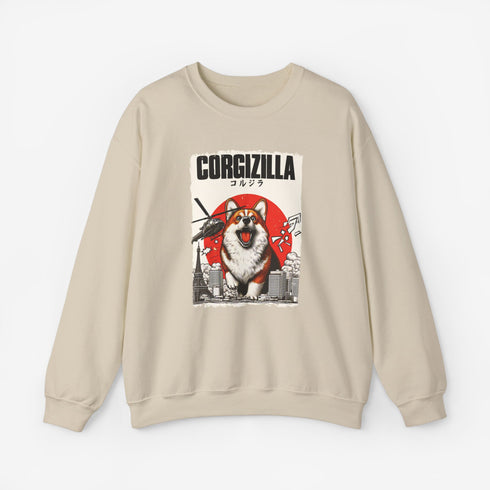 Funny Corgi Sweatshirt for Men - Corgizilla Crew Sweatshirt