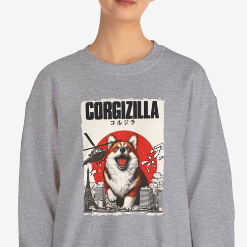 Funny Corgi Sweatshirt for Women - Corgizilla Crew Sweatshirt