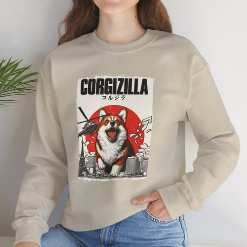 Funny Corgi Sweatshirt for Women - Corgizilla Crew Sweatshirt