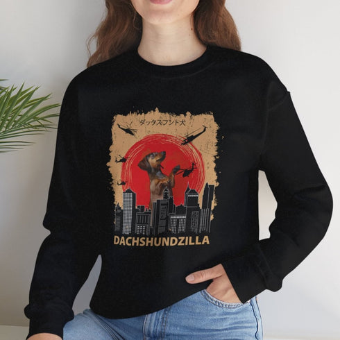 Dachshund Sweatshirt for Women - Funny Dachshundzilla Crew Sweatshirt