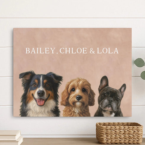 Custom Pet Canvas Painting 3 pets 16x12