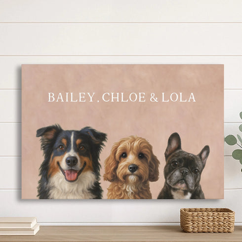 Custom Pet Canvas Painting 3 pets 24x16