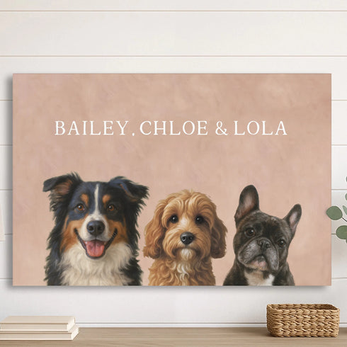 Custom Pet Canvas Painting 3 pets 30x20