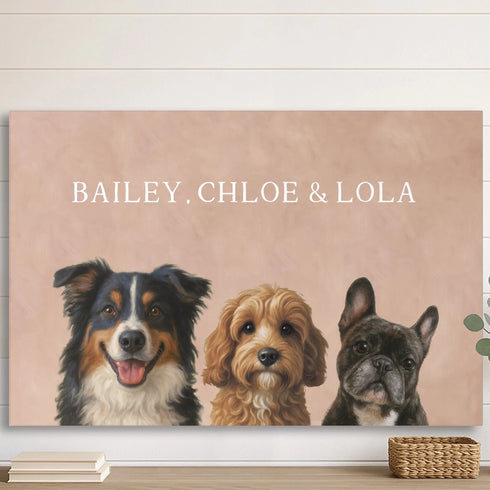 Custom Pet Canvas Painting 3 pets 36x24