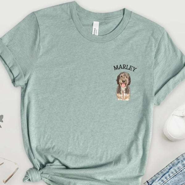 Custom pet t-shirt drawing style HEATHER PRISM DUSTY BLUE